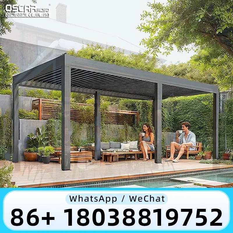 Fully Automatic Motorized Waterproof & Windproof Aluminum Retractable Sliding Canopy for Outdoor Garden Patio Backyard pergola