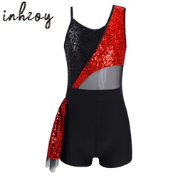 Shiny Sequins Ballet Gymnastics Unitards Dress Kids Girls Sleeveless Modern Jazz Latin Stage Performance Leotard Dance Costume