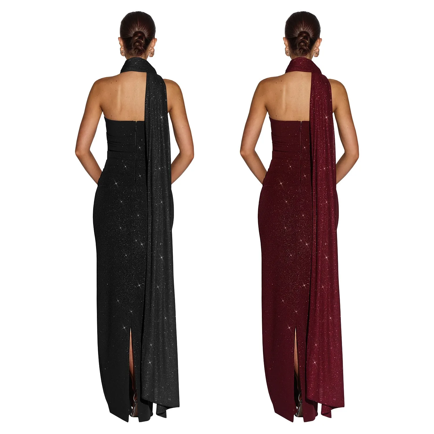 Nightclubs parties dances and banquets Strapless sequinned body-hugging slit dress