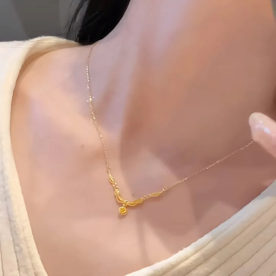9999 24K  real gold store same gold children's necklace romantic rose pendant beautiful jewelry