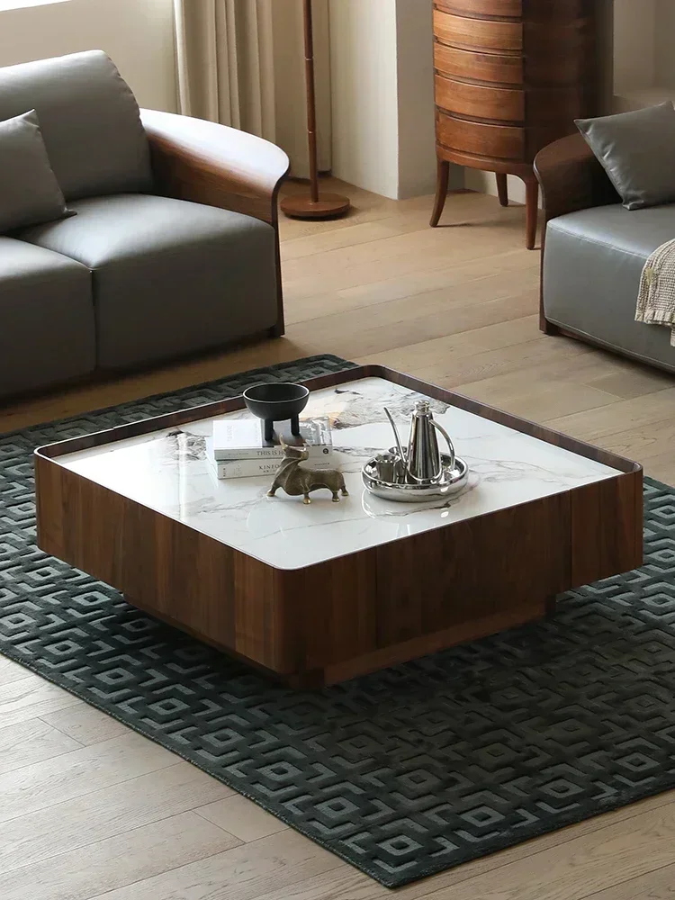 TAO Tao Walnut Stone Plate Coffee Table Living Room Square Large Tea Platform Household Solid Wood Sofa Tea Table
