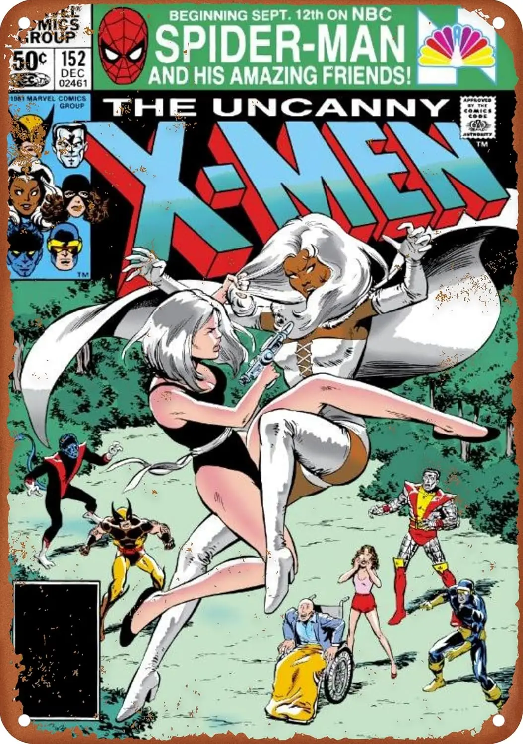 العدد غير المكان X-Men 152 مقابل الملكة البيضاء إيما فروس ملصق خمر معدن القصدير تسجيل علامات الألومنيوم جدار ديكور فني للمنزل Bedr