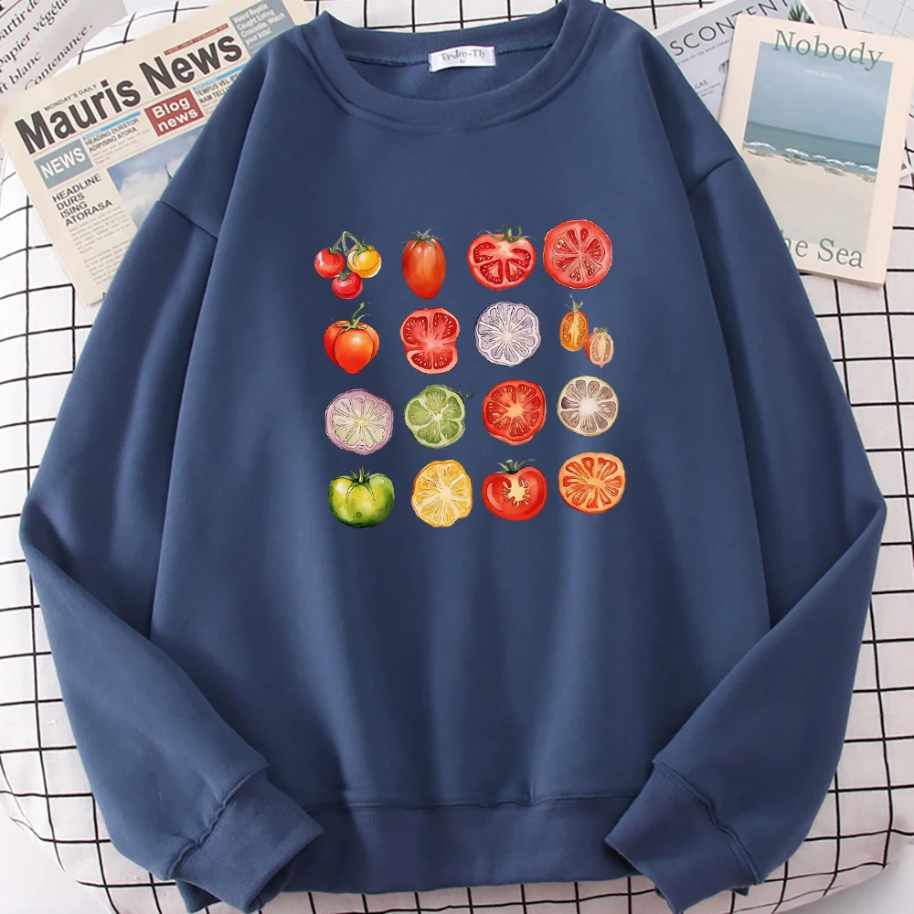 Tomato Variety Collection Chart Print Woman Sweatshirt Fleece Comfortable Pullover Trendy Soft Clothes Multicolor Autumn Clothes