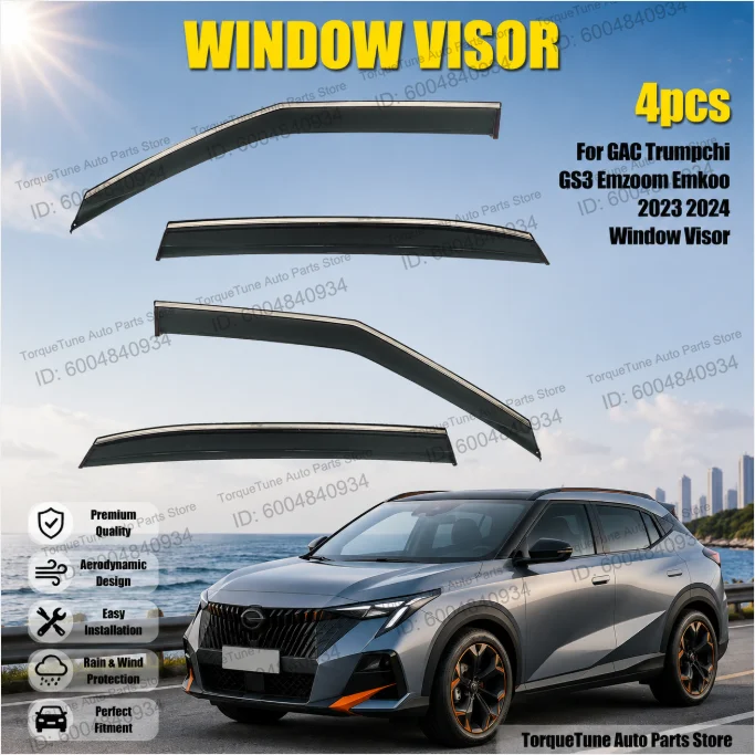 Premium In-Channel Direct Fit Easy Installation Window Visor Wind Deflector For GAC Trumpchi GS3 Emzoom Emkoo 2023 2024