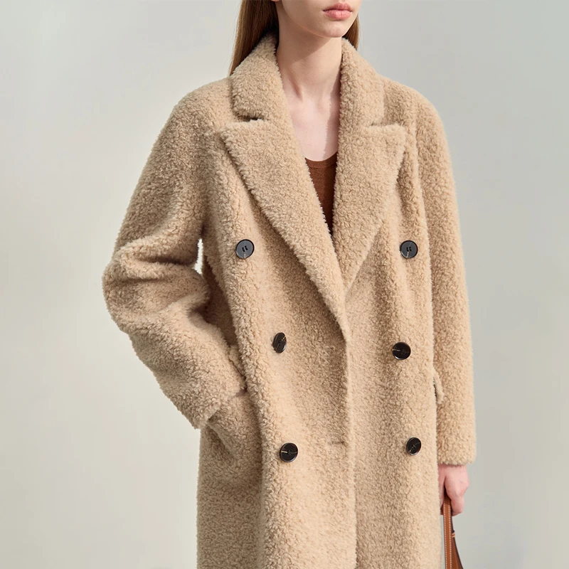 AMII معطف المرأة 2025 شتاء جديد بدوره إلى أسفل طوق مزدوجة الصدر جميع الصوف المرأة معطف الفرو مكتب سيدة الدافئة فضفاض 12424022 #4