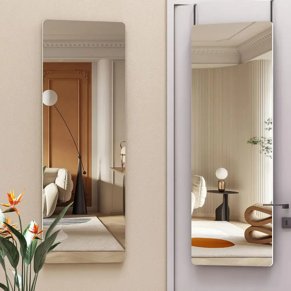 

47x16 Wall-Mounted Over-the-Door Mirror for Bedroom, Living Room, and Cloakroom in White