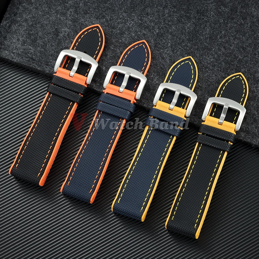 18/19/20/21/22/24mm Nylon-Segeltuch-Gummi-Hybrid-Uhrenarmband für Herren und Damen, Silikon, wasserdicht, orange-blaue Armbänder – Detail 7