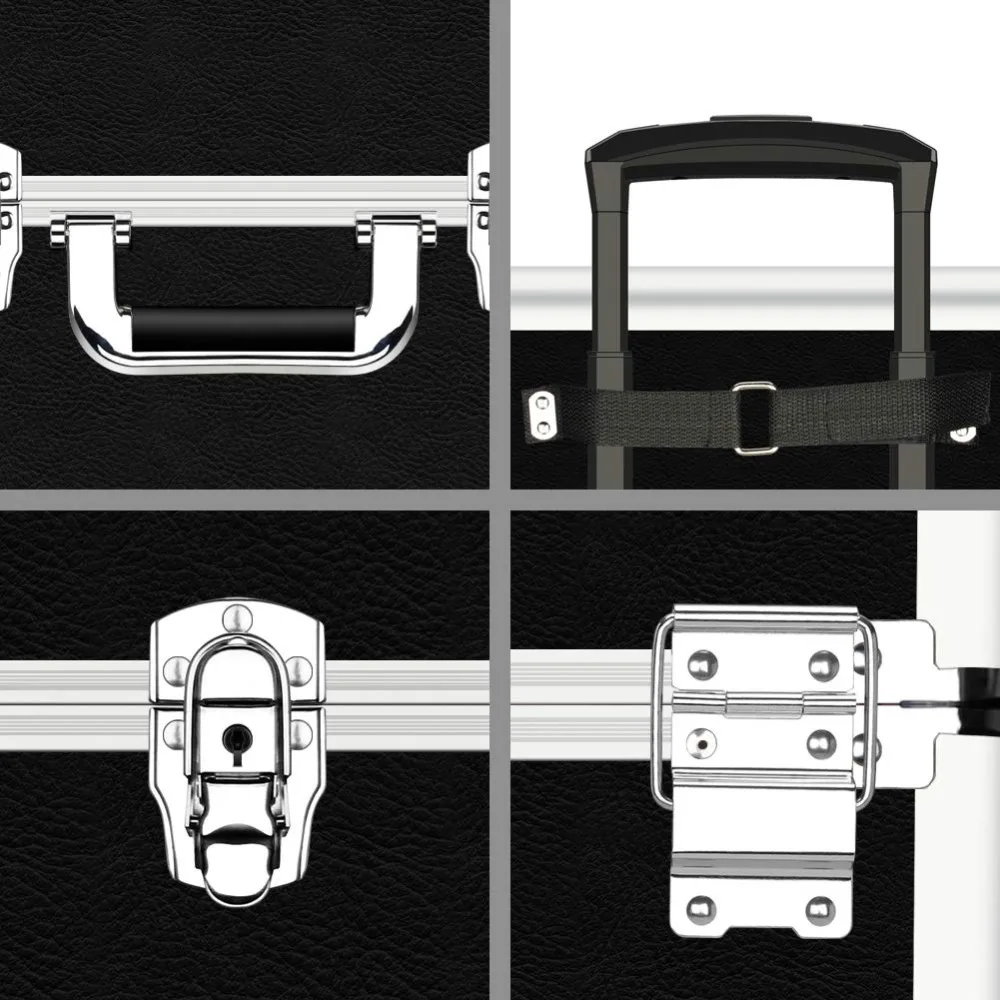 

Makeup Train Case 4 in 1 Professional Cosmetics Rolling Organizer Aluminum Frame and Folding Trays