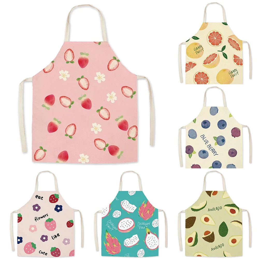 Plant Style Cute Fruit Flower Kitchen Ladies Apron Home Clean Green Avocado Skirt Home Cooking Baking Pink Aprons Adult Kids Bib