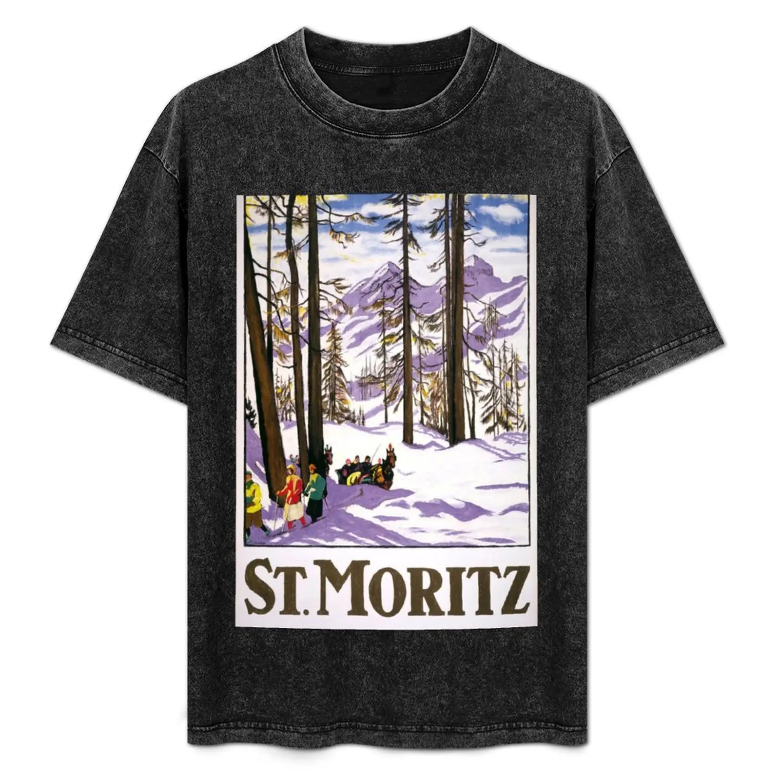 

retro st moritz vintage reclame T-Shirt summer top graphic shirts man clothes cute tops mens clothing