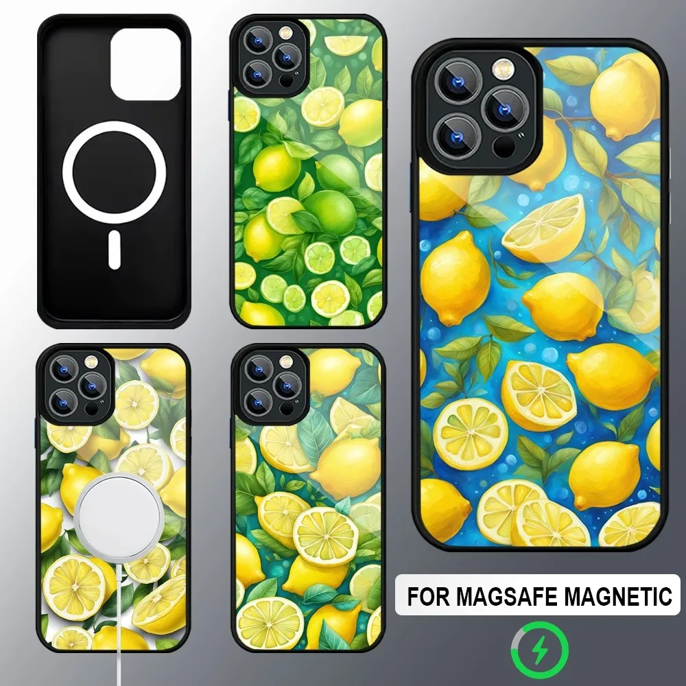 Lemon Pattern Phone Case Magsafe Wireless Charging Cases For IPhone 16 15 13 12 11 14 Pro Max Mini 8 Plus XS X XR