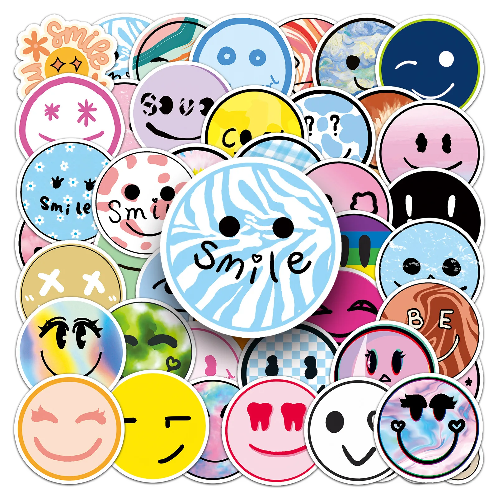 10/50PCS Smiling Face Graffiti Stickers DIY Skateboard Laptop Water Bottle Photo Album Bike Motorcycle Phone Car Sticker Decals