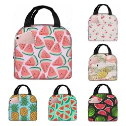 Cartoon Watermelon Cherry and Pineapples Reusable Lunch Bag Insulated Portable Lunch Box Reusable Thermal Bento Tote Cooler Bags