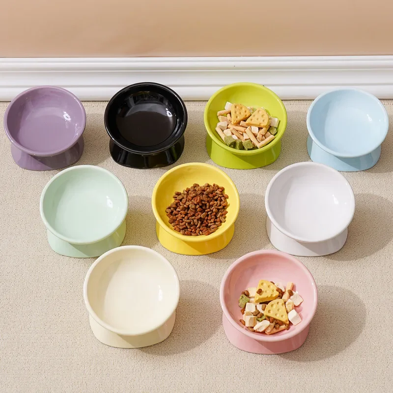 Cuenco de cerámica para gatos, pies altos, diseño de conexión biselada, alimentación cómoda, plato duradero para mascotas pequeñas, mascotas de tamaño mediano, gran oferta, 1 ud.