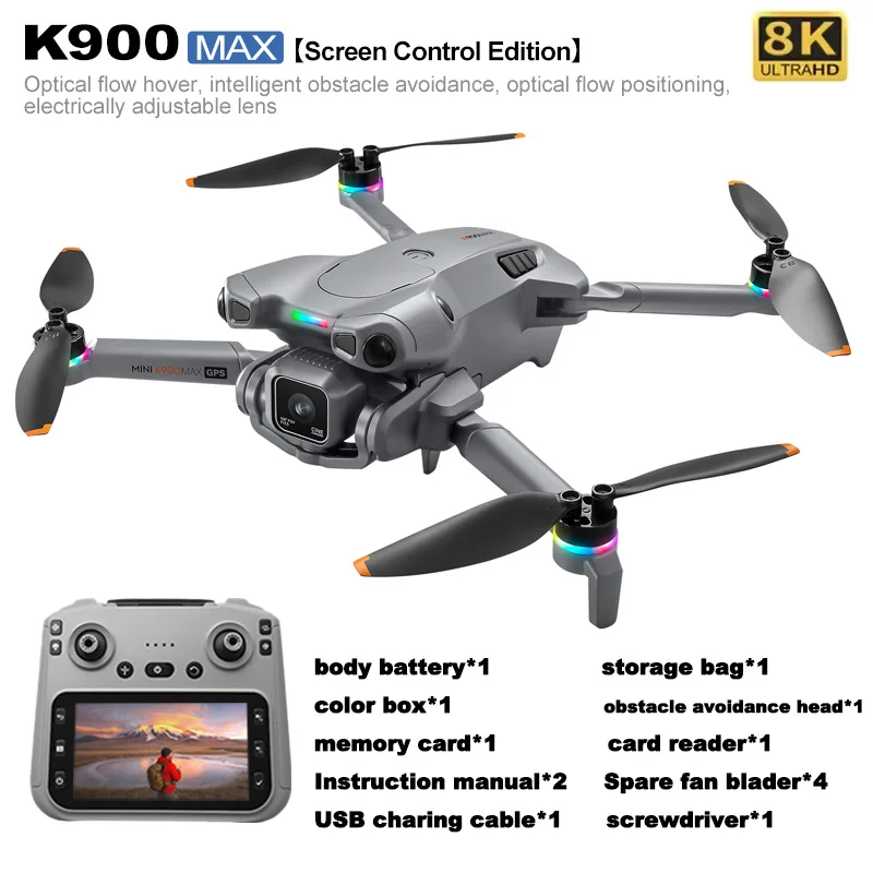 K900 MAX Folding Drone Quadcopter 8K HD Aerial Professional Camera Screen Remote Control Brushless Obstacle UAV Airplane RC Toys image 3