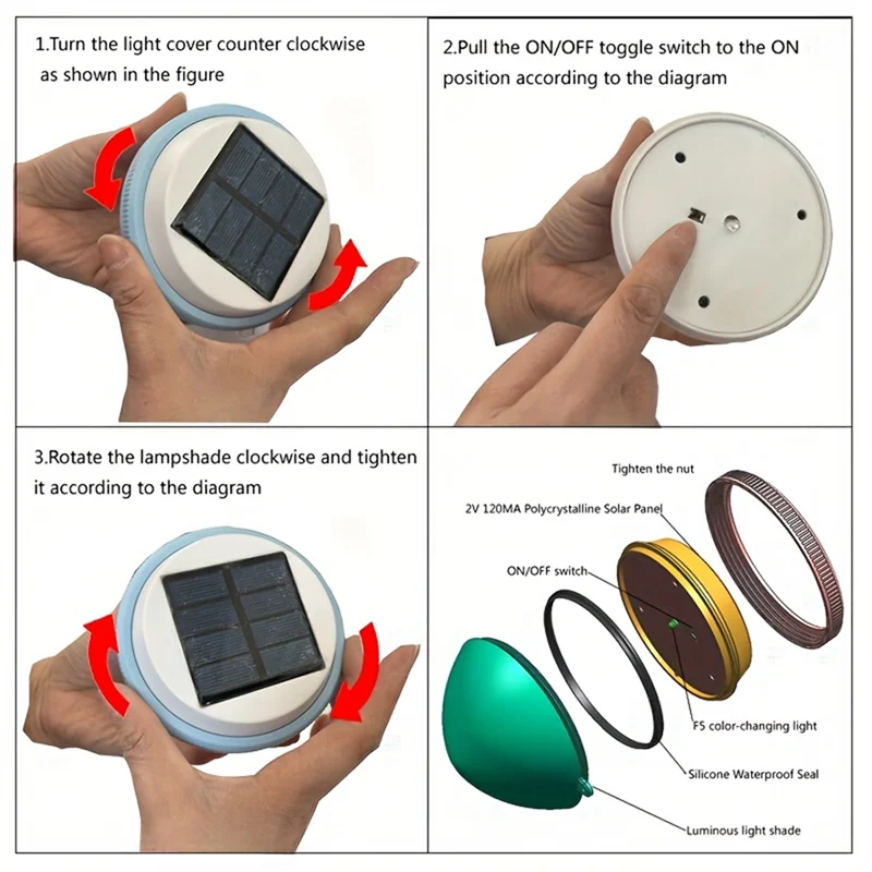 A27F-Waterproof Solar-Powered LED Floating Light Set- 2PCS 7 Color-Changing Modes For Pools, Fountains& Garden Illumination