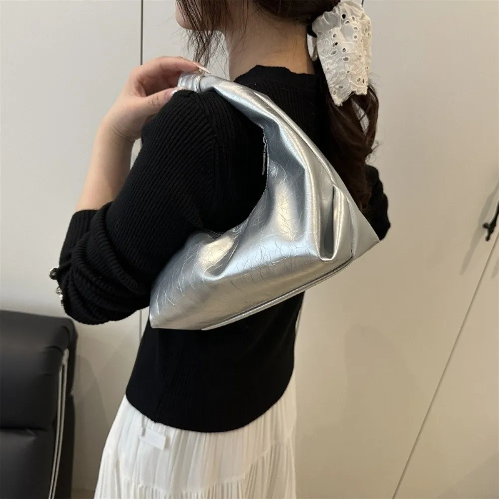 

Casual Solid Color Clutch Bags Dumpling Pleated Shoulder Bags Pu Leather Versatile Women Handbags Daily