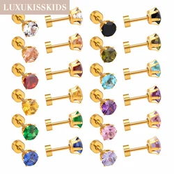 LUXUKISSKIDS Rhinestone Wholesale Stainless Steel 3/6MM Round Colorful Cubic Zirconia Stud Earring Korean Fashion Jewelry Party