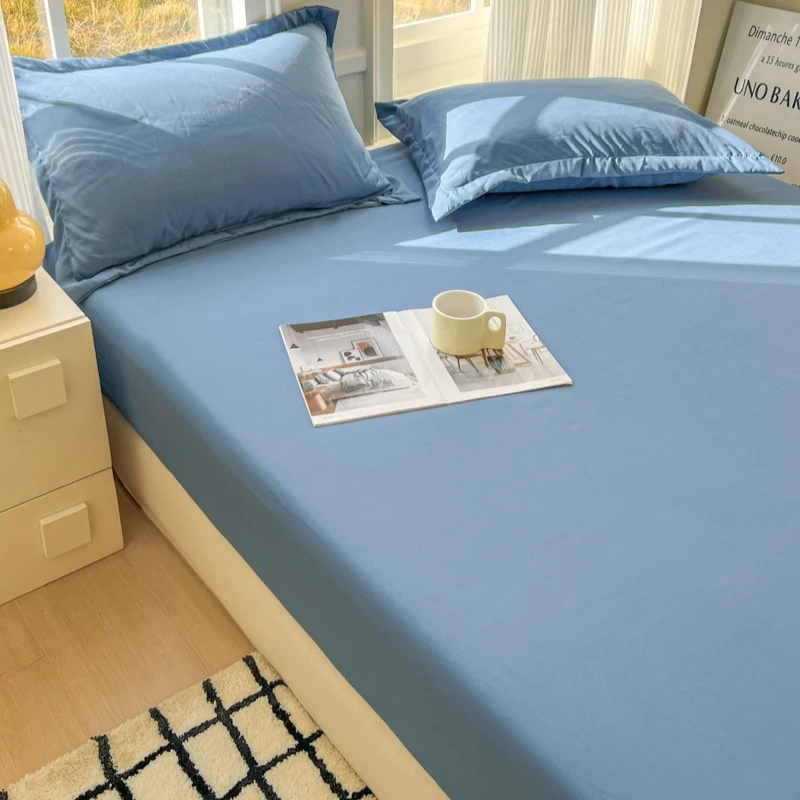 Picture 7: Soft Fitted Bed Sheet with Elastic Band Solid Color Mattress Cover for Single Double King Queen Bed 100/140/150/160/180/200cm