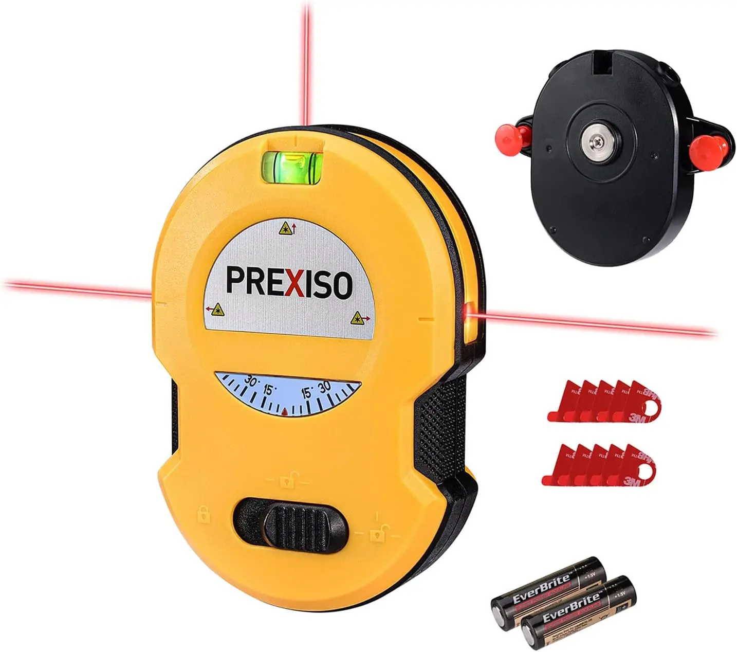 

Multi Surface Laser Level LED Light Vial, 30Ft Horizontal & Vertical Line Laser with Wall Mount Base, 2 Pins, 10 Sticker
