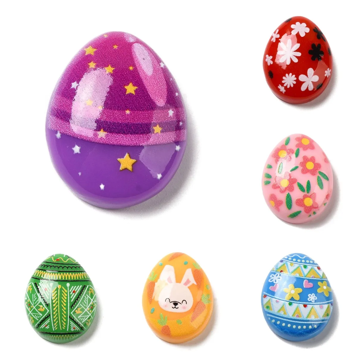 

100Pcs Easter Cartoon Opaque Resin Cabochons Easter Egg Rabbit Cabochons Jewelry Craft Decoration Charm Accessories Ornaments