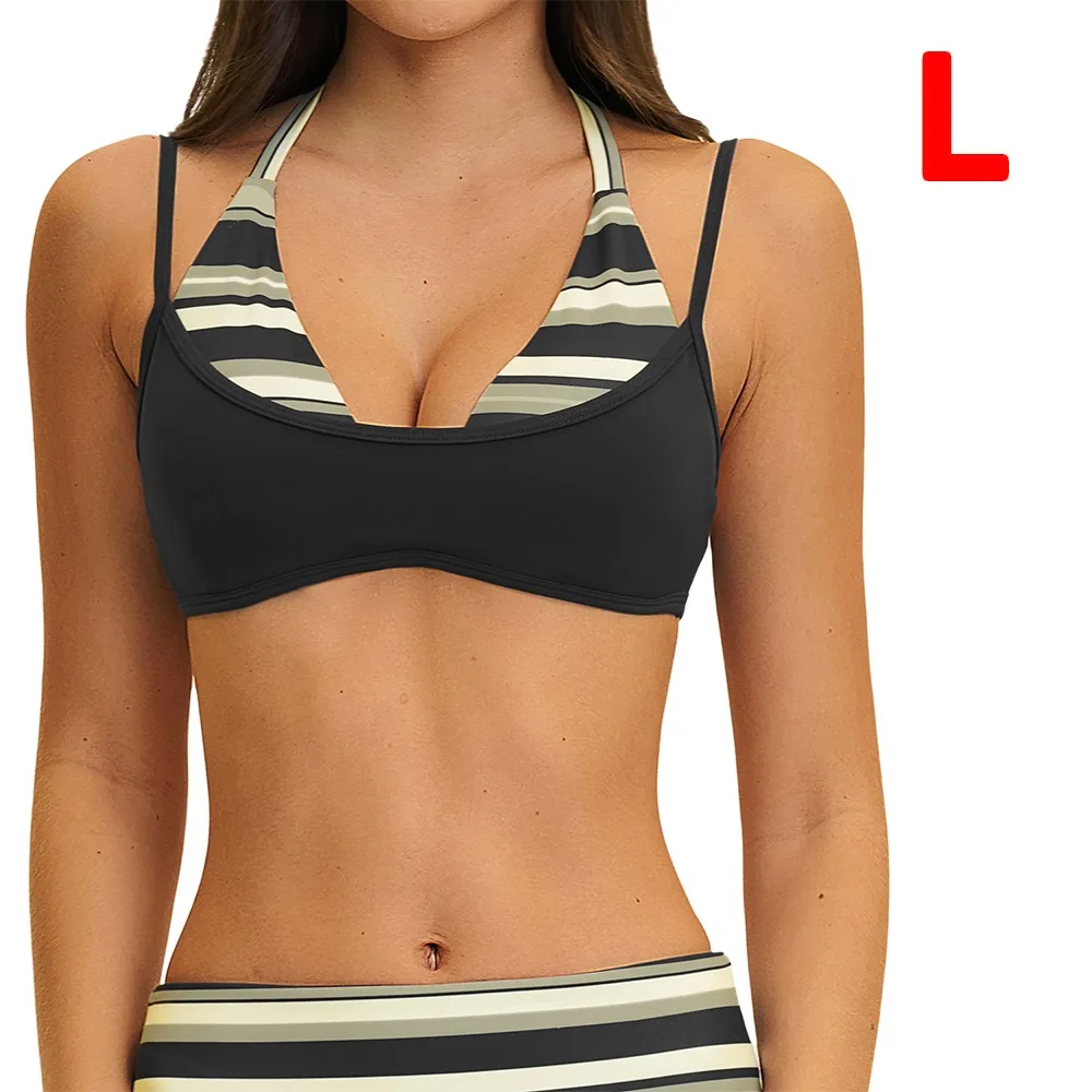 Padded Yoga Bra Halter Sports Bra Polyamide Elastane Layered Workout Bra Contrast Print Faux Layered Athletic Bra Top