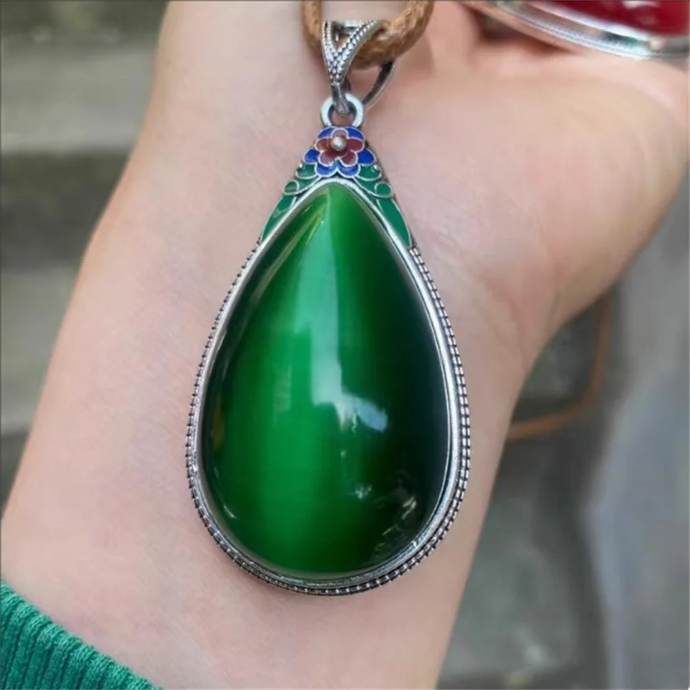 Crystal Cat's Eye Stone Water Drop Pendant Imperial Emerald Women's Pendant Simplicity