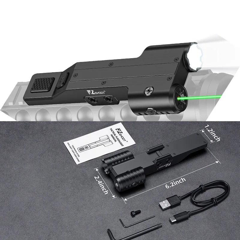 

1600 Lumen Powerful Flashlight Rifle Laser Combo Picatinny 2 in 1Tactical Green Laser Light Combo Strobe Mode USB Rechargeabl