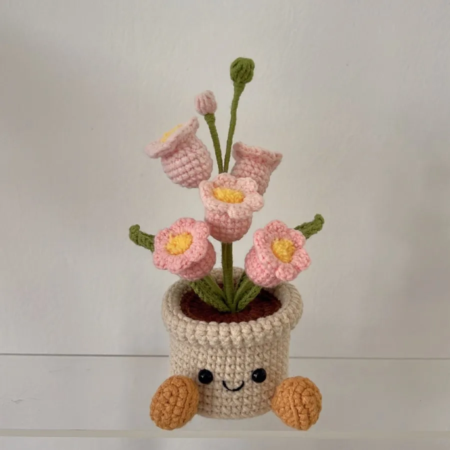 Niedlicher Gehäkelter Glockenblumen-Blumentopf, Handgefertigter Gewebter Blumentopf, Kreative Künstliche Blume, Schreibtisch- und Bücherregal-Dekoration, Geschenk – Detail 5
