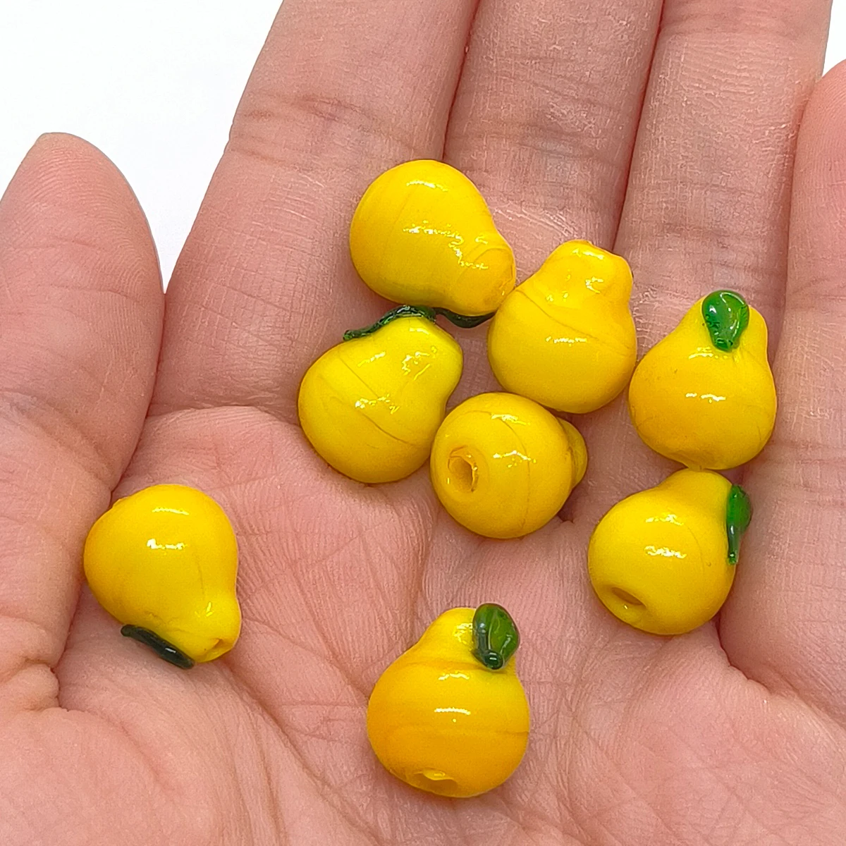 14mm 6pcs Handmade Yellow Imitate Pear Shape Fruits Glass Beads For DIY Bracelet Keychain Necklace Gifts Accessories