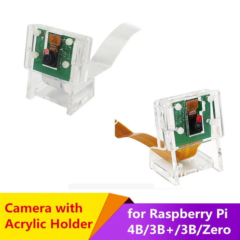 Raspberry Pi 4B Camera Module + Acrylic Holder 1080p 5MP Webcam Video Camera for RPi 4 Model B / 3B+ / 3B / Zero with 15cm FFC