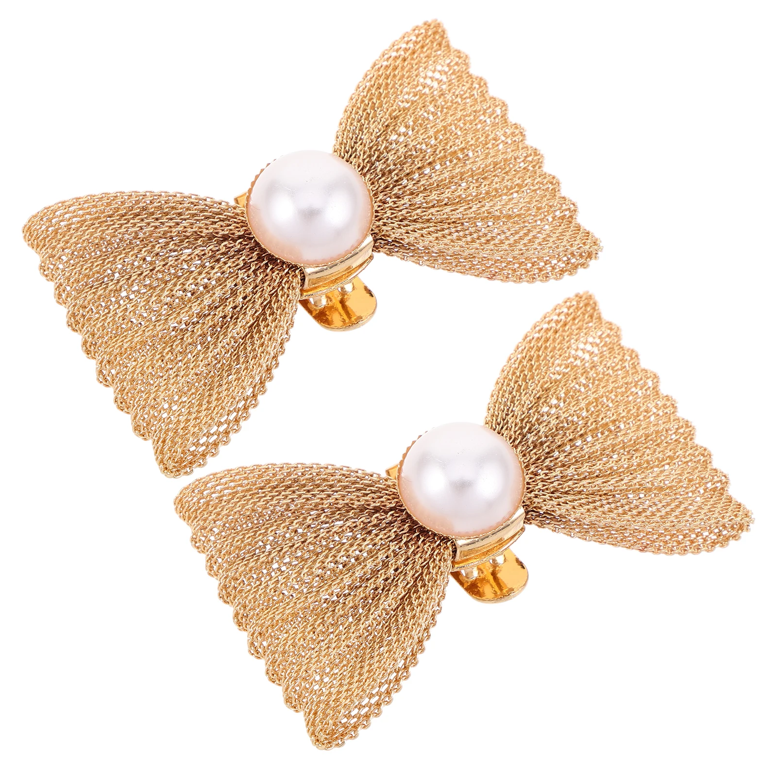 

2 Pcs Pearl Butterfly Shoe Buckle Fashion Charms Accessories Detachable Golden Plastic