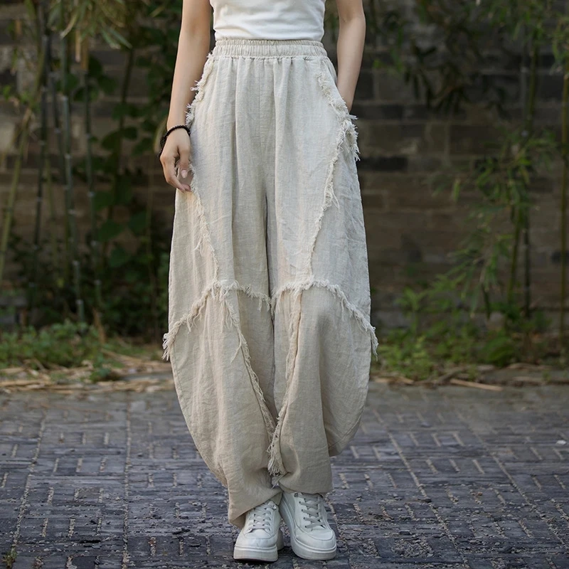 2027 High Quality Cotton Linen Harem Pants Women New Arrival Autumn Vintage Style Solid Color Loose Female Casual Trousers