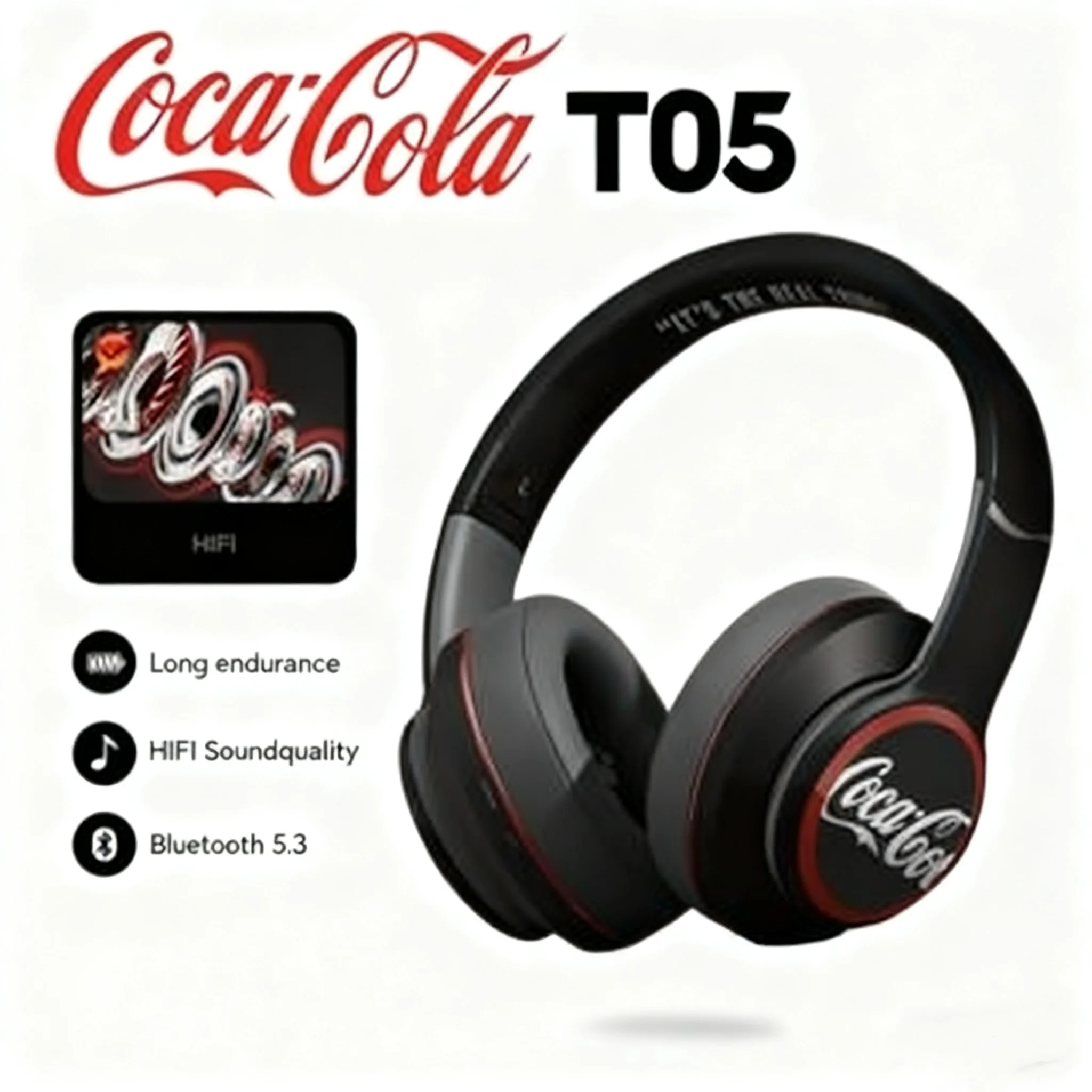 Auriculares Bluetooth de marca compartida Coca-Cola T05, cancelación activa profunda de ruido de 46 dB, Bluetooth 5.3 y batería de larga duración