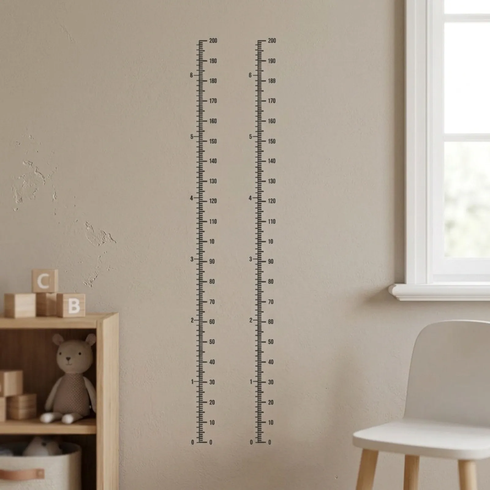 Children\\\'s Growth Chart Wall Stickers Set of Two Easy to Apply PVC Designs Suitable for Various Interior Styles
