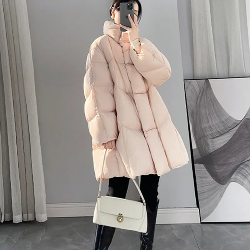Black Stand collar Loose Mid length 90 White duck down Down Jacket For women 2026 Winter New Thick Warm Down Coat Female Parker