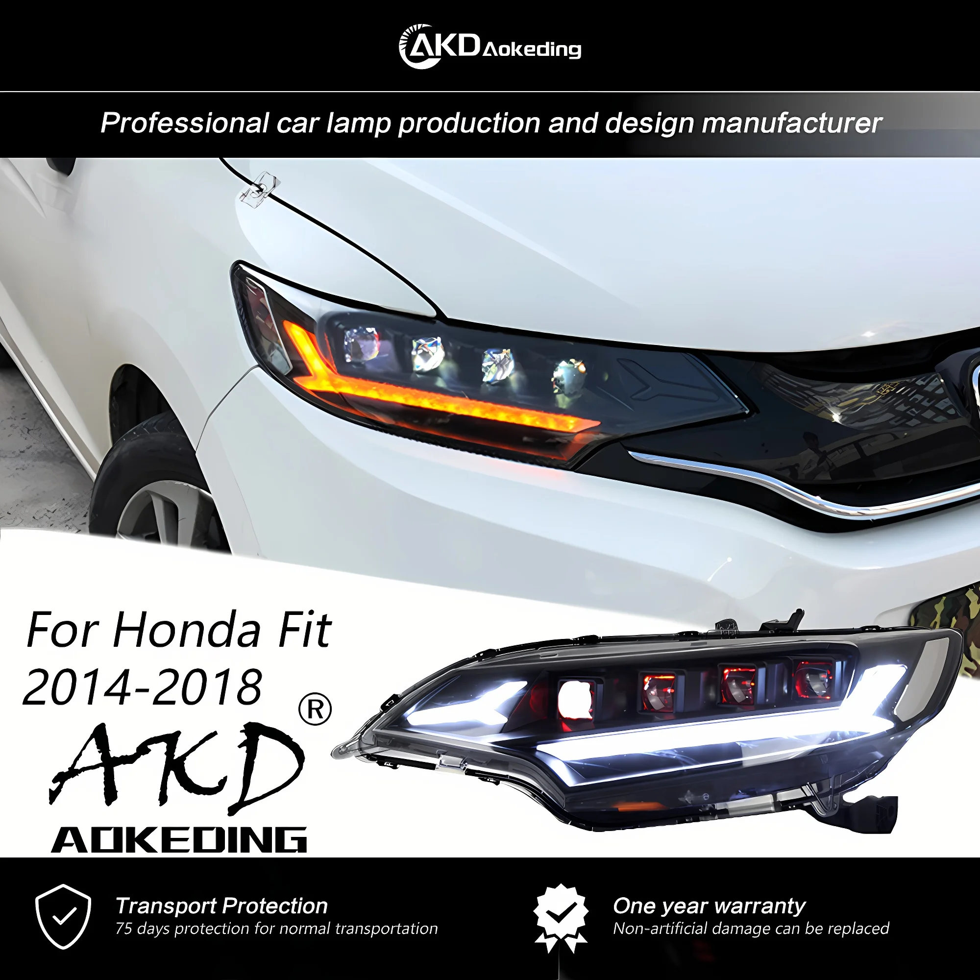 

AKD Head Lamp for Honda Fit Jazz Headlights 2014-2018 Dynamic Signal LED Headlight LED DRL Hid Bi Xenon Auto Accessories 2PCS