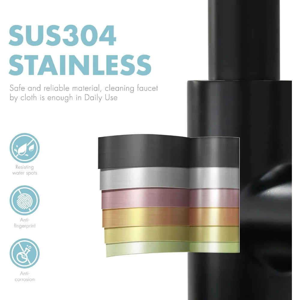 صنبور مطبخ أسود مع بخاخ منسدل، صنبور حوض بفتحة واحدة للمزرعة RV في الهواء الطلق #6