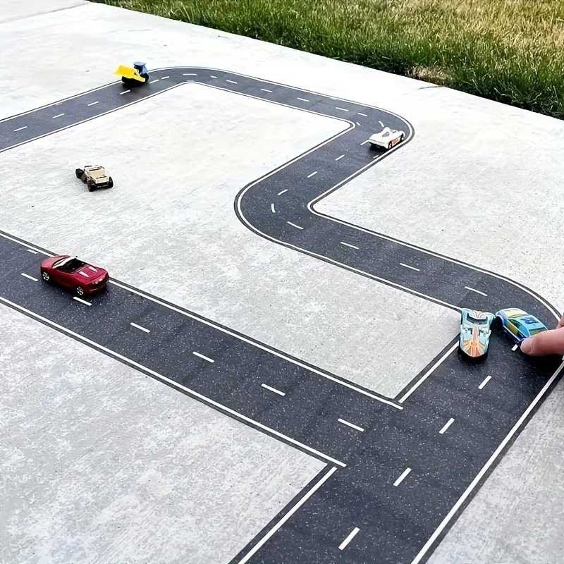 Herbruikbare wegstickers in cartoonstijl, zwarte polyurethaan wegtape, geschikt voor feestracendecoratie