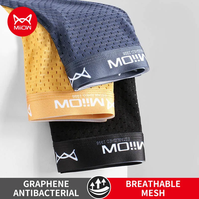 MiiOW 3Pcs Sexy Boxer Männer Unterwäsche Mesh Atmungsaktive Antibakterielle Boxershorts Unterhose Männlichen Höschen Wäsche Badehose