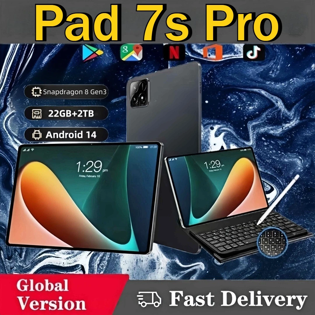 Novo pad 7s pro tablet hd 4g 5g dual sim wifi 20000mah 10.1 Polegada para crianças pc 22gb + 2tb 4k versão global android tablets guia caso