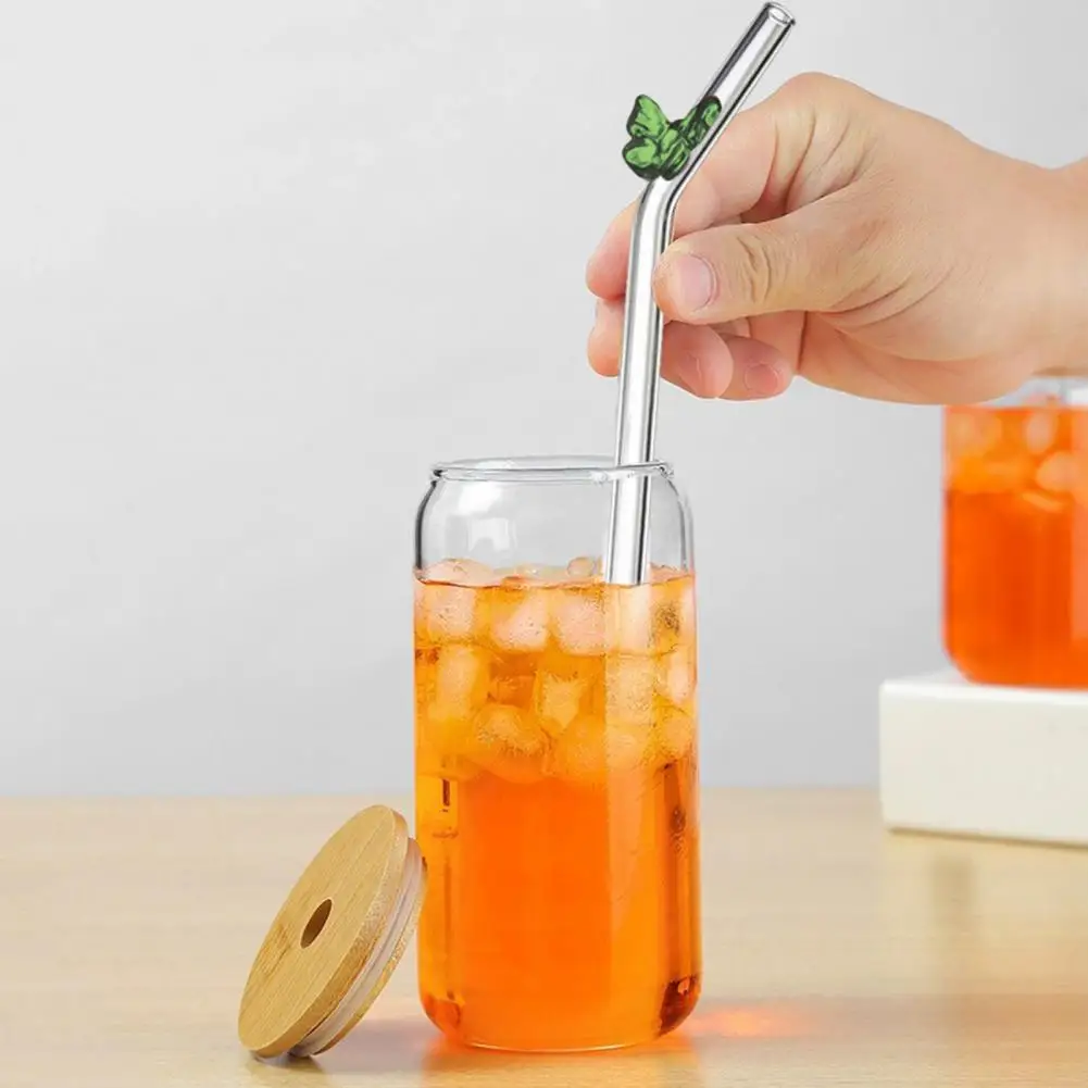 Glass Straw Butterfly Pattern Glass Straw Colorful Butterfly Design Glass Reusable Straws Heat-resistant Borosilicate Straws - Detail 1