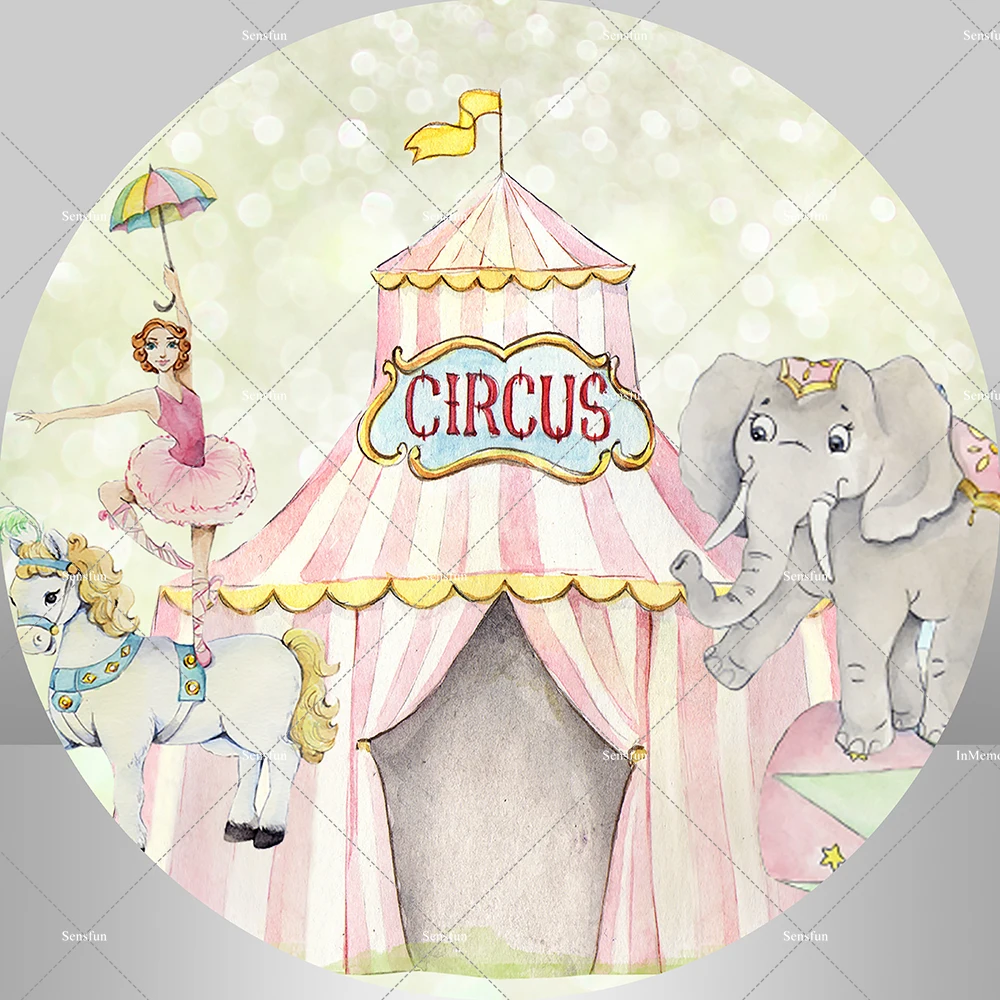 Pink Circus Circle Round fondale Cover per Baby Shower Princess Girl Birthday Party Decoration forniture Photo Background Banner