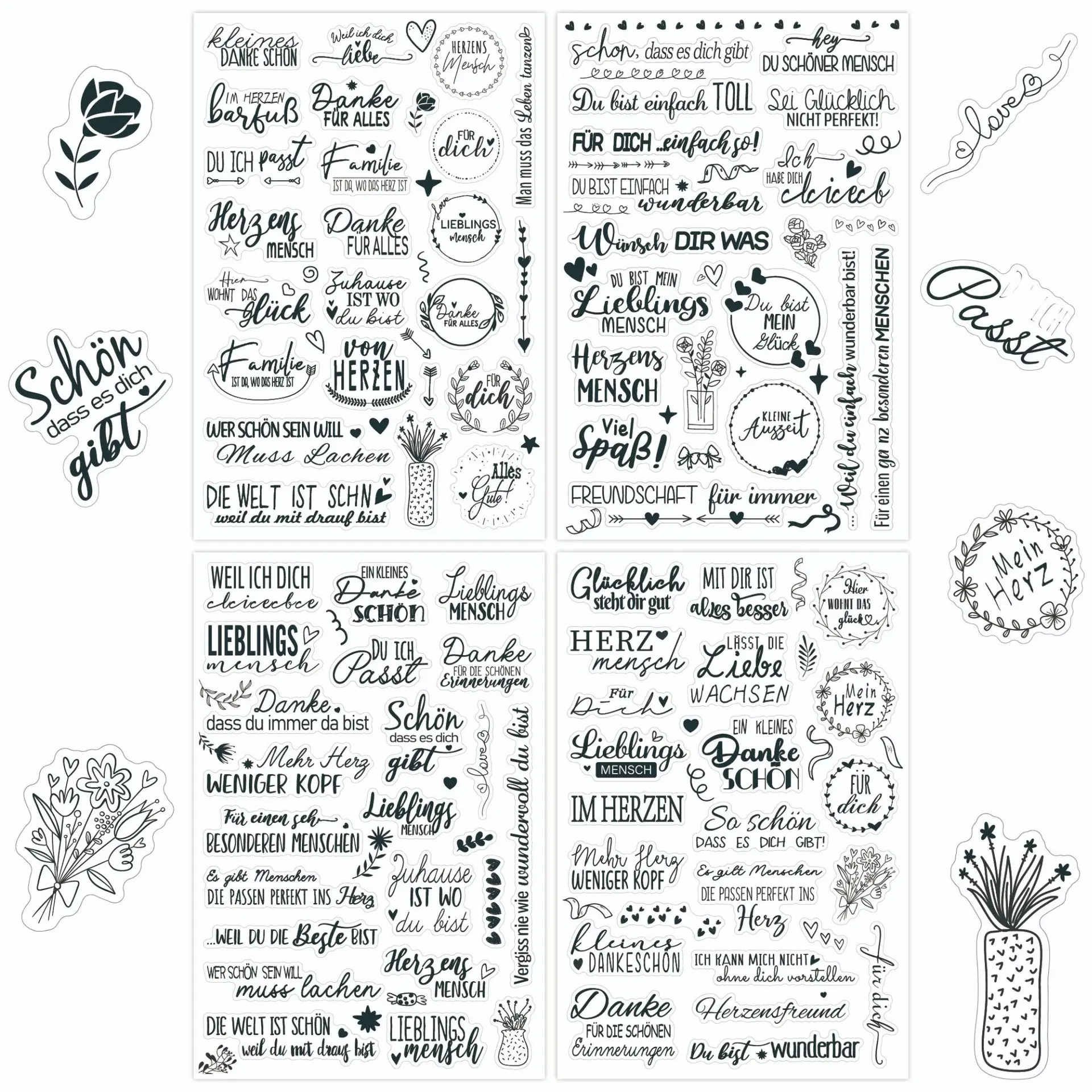 German Love Wedding Stickers Black & White Waterproof Clear Text Stickers DIY Creative Decor for Journal Water Bottle Scrapbook