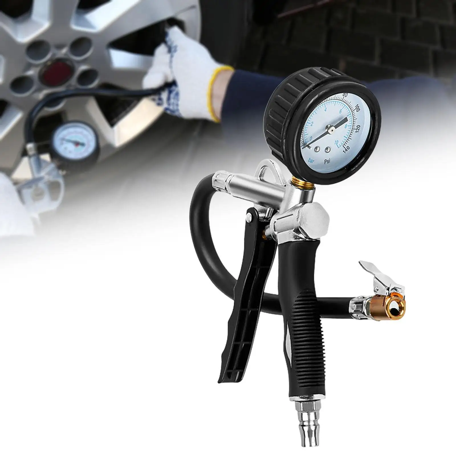 

Car Tire Inflator with Pressure Gauge Tire Pressure Gauge with Inflator, Portable Air Compressor for Motorcycle Vehicles