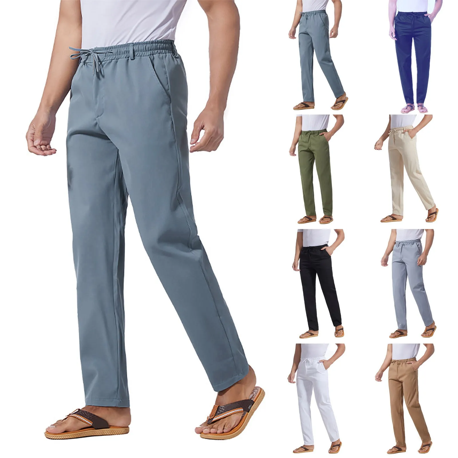 Men'S Overalls Drawstring  Casual Pants Hiking Pants Cotton Twill Straight-Fit Modern Stretch Drawstring Trousers Pants