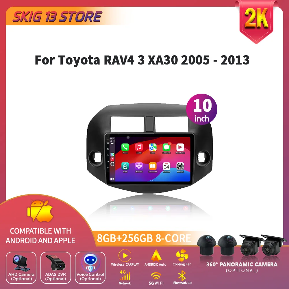 

Car Radio Multimedia Navigation Android 14 Wireless Carplay Stereo For Toyota RAV4 3 XA30 2005-2013 Universal GPS WiFi Screen