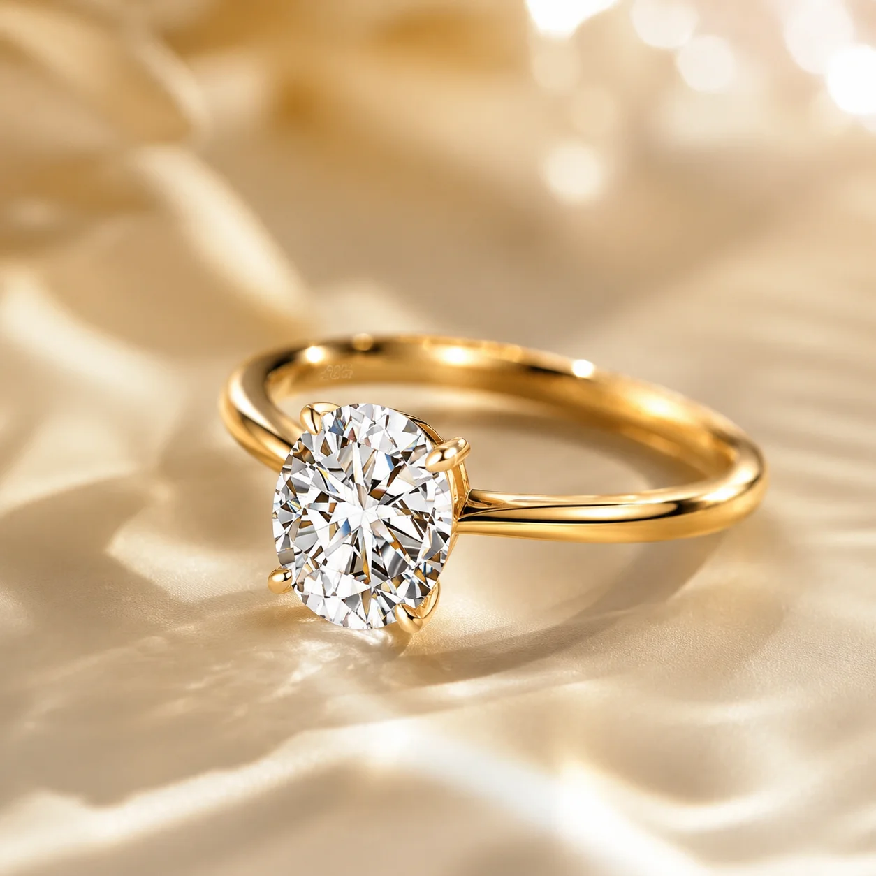1CT Round Moissanite Engagement Ring for Women, D Color VVS1 Solitaire Moissanite Ring, S925 Sterling Silver with 18K Yellow Gold Plated