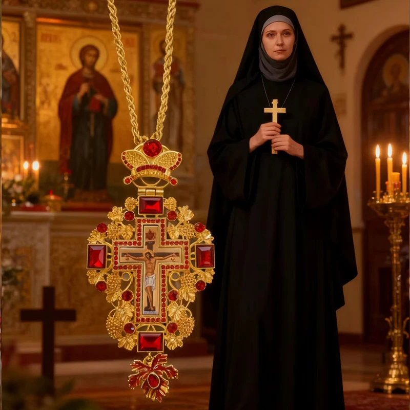 Neues 2026 Griechisches Orthodoxes Byzantinisches Kirchen-Schmuckstück Brustkreuz Halskette Jesus Lange Kette Religiöse Ikone Christliches Geschenk Priester – Detail 10