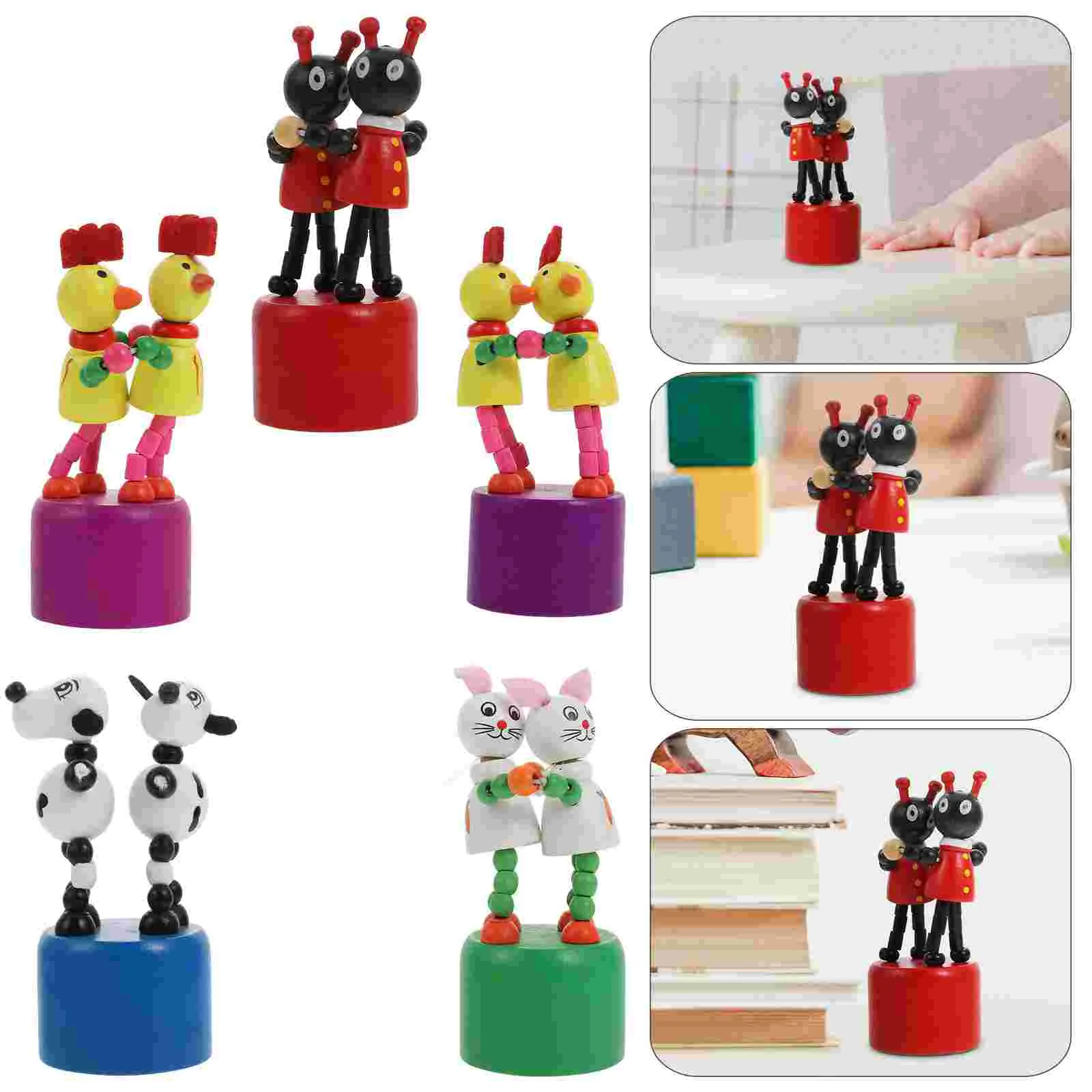 5 PCS Kids Toys Dancing Rocking Finger Puppet Animals Hand Small Wood Thumb Blocks